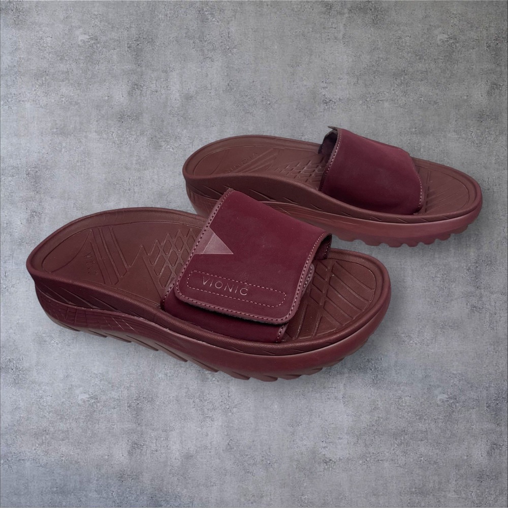 Vionic Rejuvenate Recovery Slip On Sandals Womens 8 Orthotic Comfort Burgundy